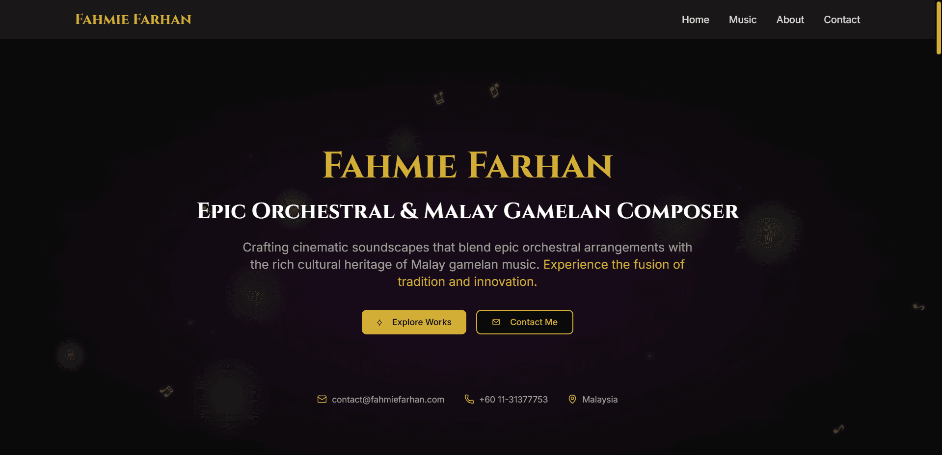 A personal website for musician and YouTuber Fahmie Farham